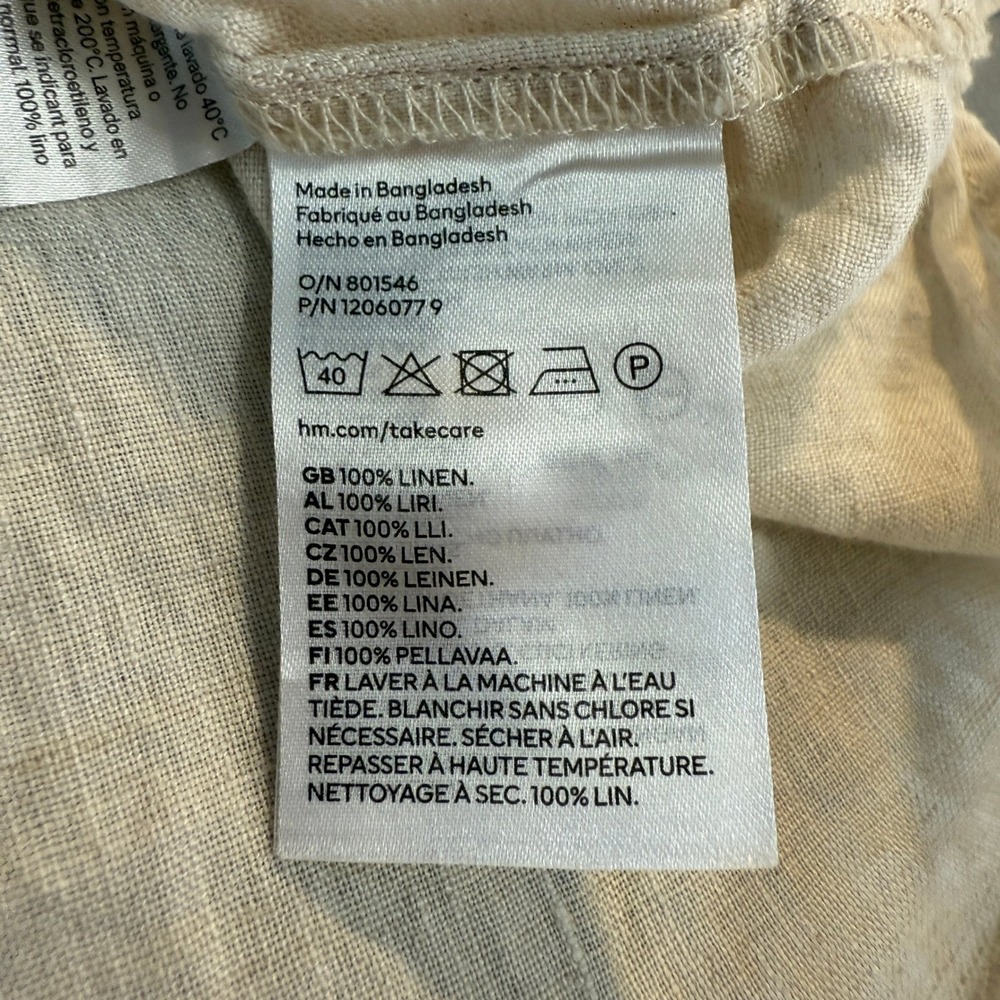 HM Oversized Linen Shirt Womens XS Beige Short Sleeve Button Front Coastal - Picture 5 of 9